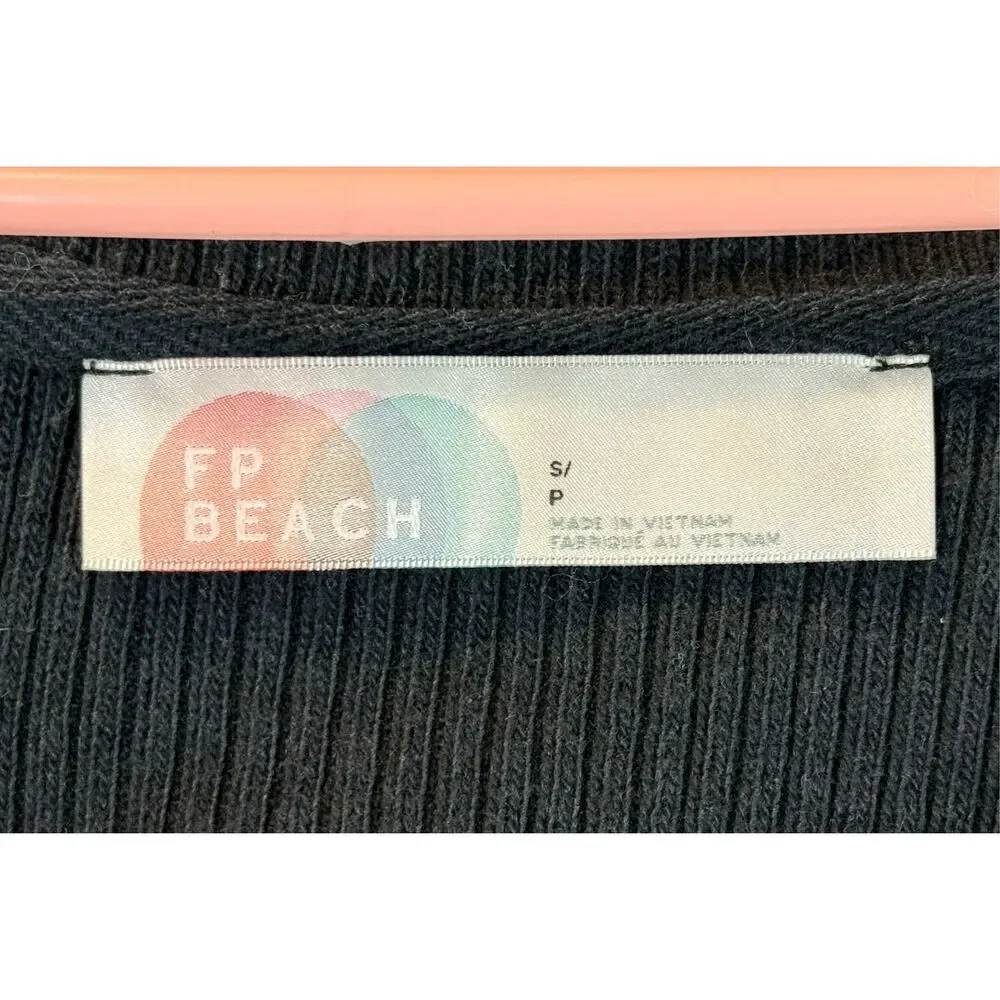 Free People Beach Black Cotton Short Sleeve Midi V-Neck Dress Women’s Small
